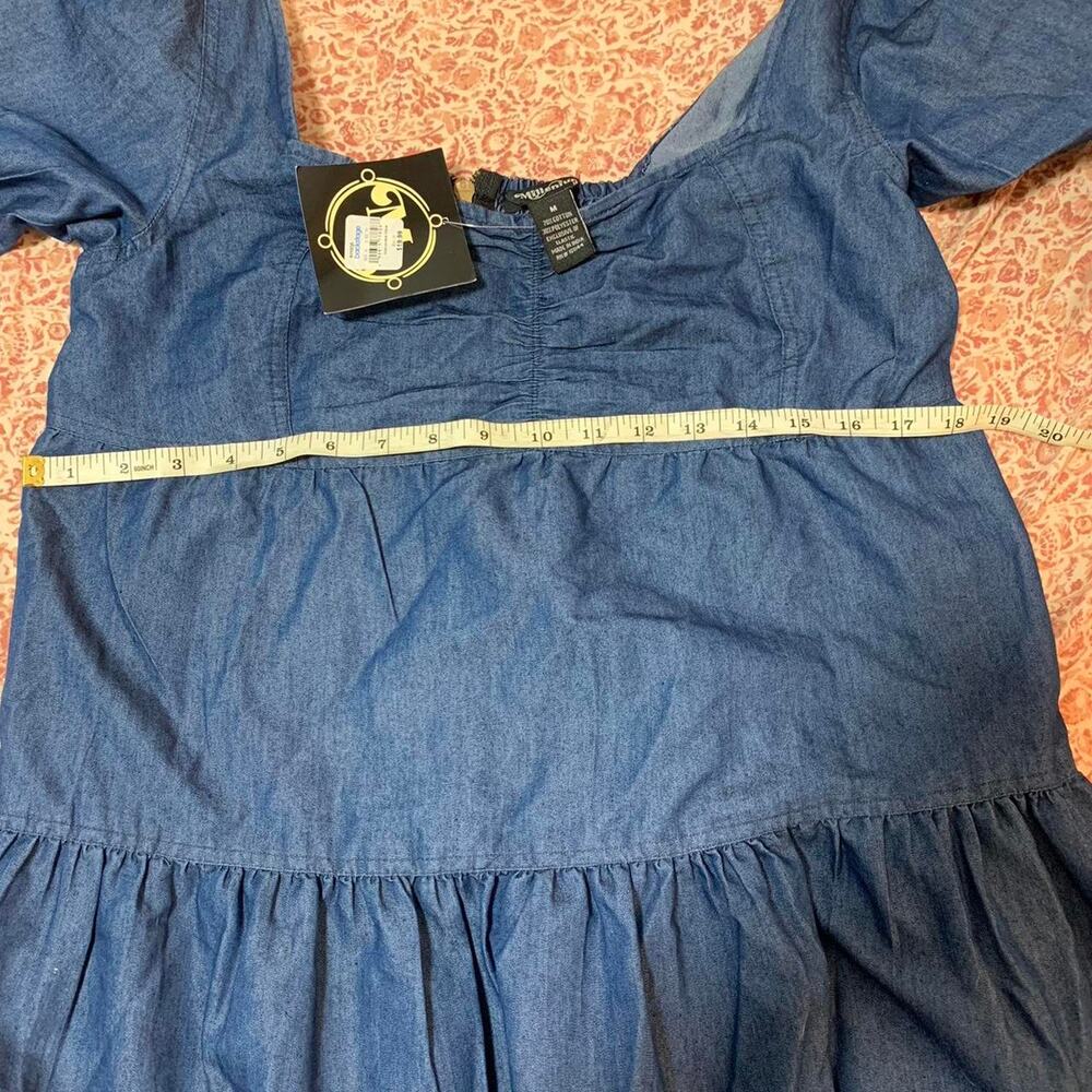 Millenium from Macy’s Blue Denim Babydoll Dress puffy sleeves size medium NWT - Picture 6 of 6